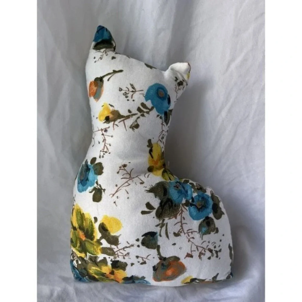 Vintage Handmade Cat Pillow Floral Kitty Cottagecore Shabby Chic Decor